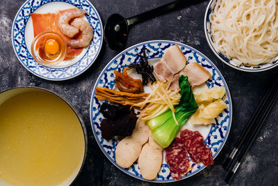 High angle view of food on table