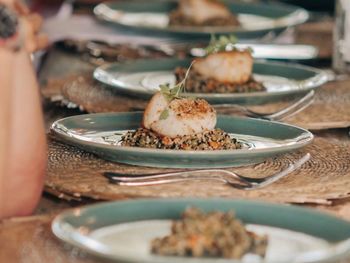 Close-up of food in plate on table