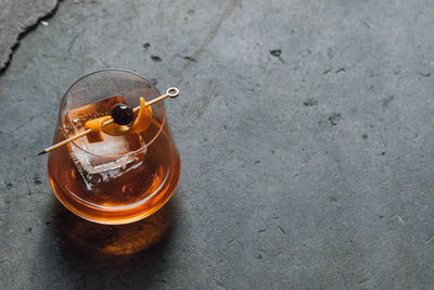 High angle view of drink on table