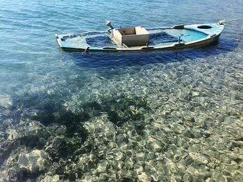 High angle view of nautical vessel moored in water