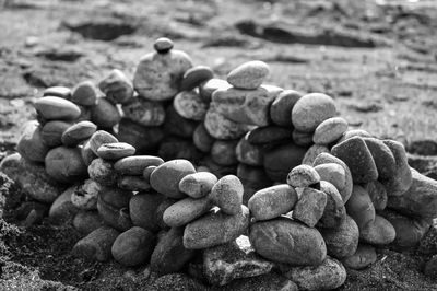 Pebbles stacked at beach