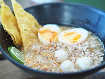 Close-up of breakfast served on table