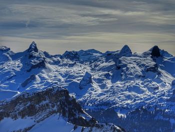 Scenic view of snowcapped mountains against sky