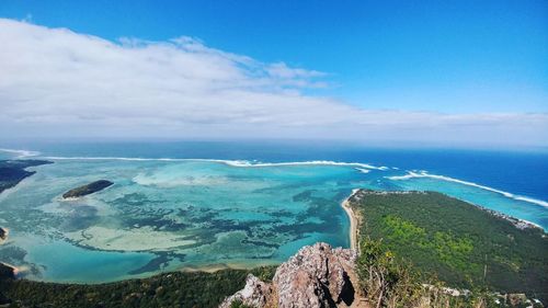 Panoramic view of sea against blue sky