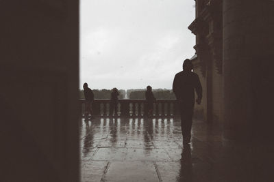 Silhouette of people standing in water