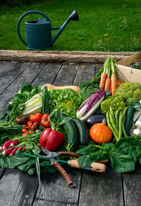 High angle view of vegetables on table