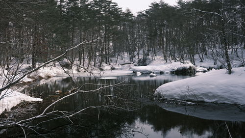 High angle view of frozen lake