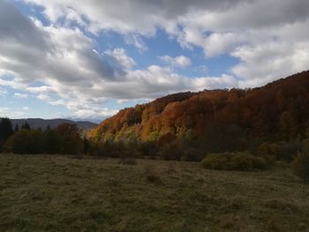 Scenic view of field against sky during autumn