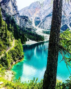 Scenic view of lake and mountains