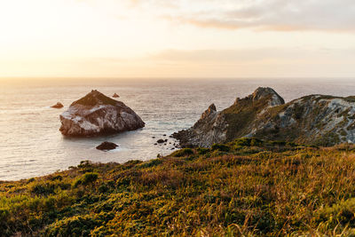 Scenic view of sea at sunset