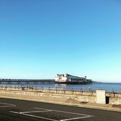 Scenic view of sea against clear blue sky