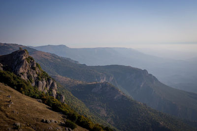 Scenic view of mountains against clear sky