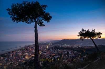 Panoramic view of the city of grottammare and san benedetto del tronto at sunset