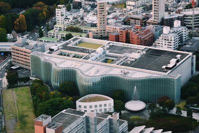 High angle view of buildings in city