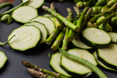 High angle view of chopped vegetables