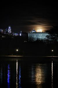 Illuminated buildings in city at night