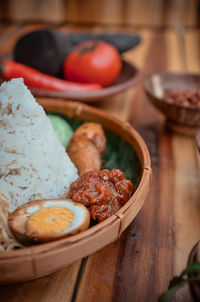 Close-up of breakfast served on table