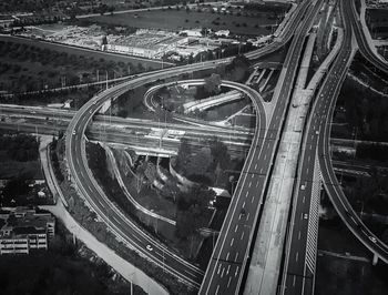 High angle view of vehicles on road in city