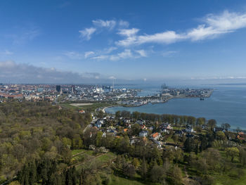 Aerial photo of tangkrogen and aarhus harbor, denmark