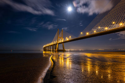 View of suspension bridge at night