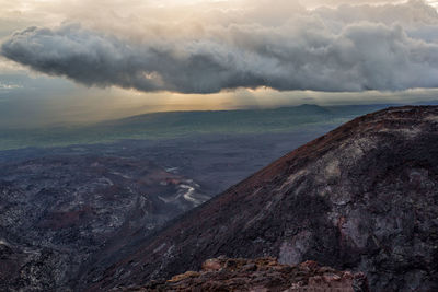 Scenic view of volcanic landscape against sky