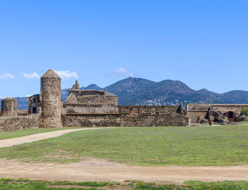 View of the medieval fortress in roses, catalonia, northern spain.