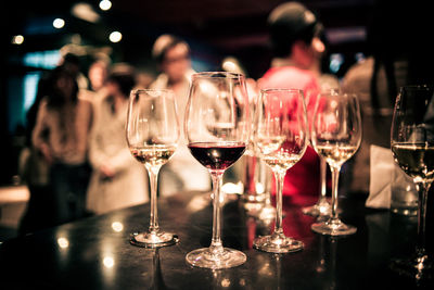 Wineglasses on table at restaurant