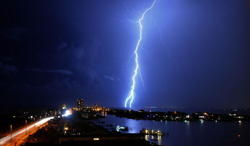 Lightning in sky at night