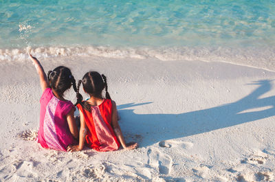 High angle view of women on beach