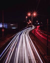 Light trails on road at night