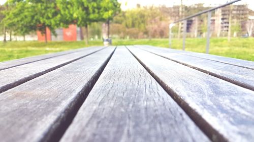 Surface level of wooden bench