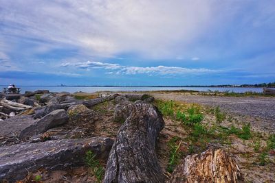 Scenic view of sea against cloudy sky