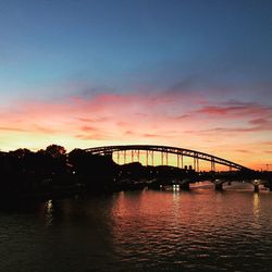Bridge over river at sunset