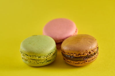 Close-up of cake against yellow background