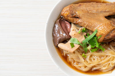 High angle view of food in bowl on table
