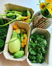 High angle view of food on table