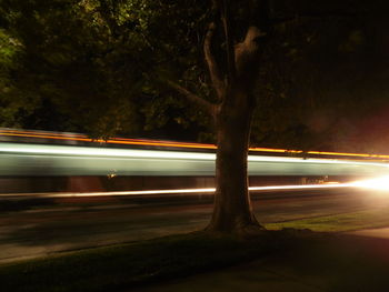 Light trails on road at night