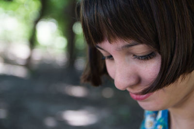 Portrait of lovely woman smiling
