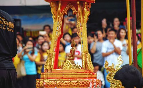 Statue in temple outside building