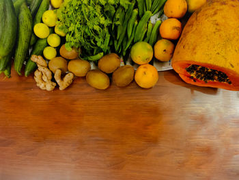 High angle view of fruits on table