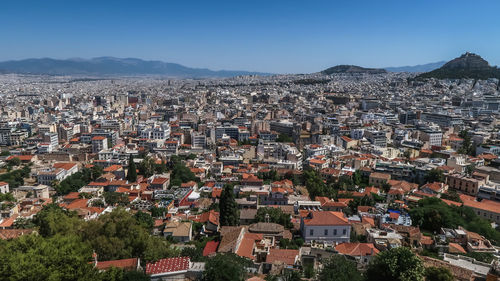 Landscape of building in athens seen from acropolis