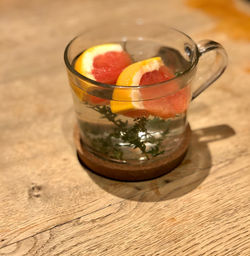 Close-up of cocktail in glass on table