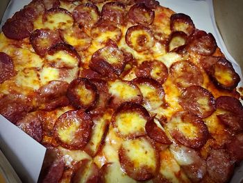 High angle view of pizza