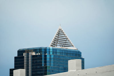 Low angle view of modern building against clear sky