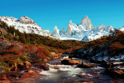 Scenic view of snowcapped mountains against sky