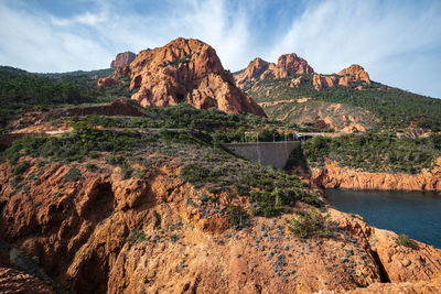 Scenic view of rock formations against sky