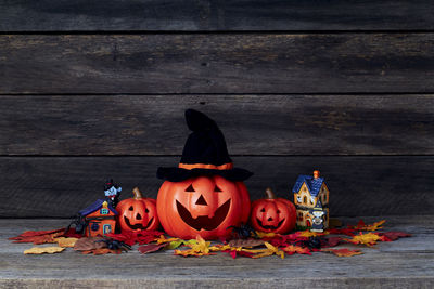 High angle view of pumpkin on table