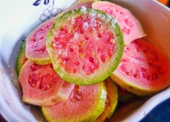 High angle view of fruits in plate