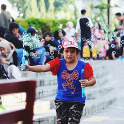 High angle view of boys at park