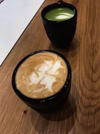 High angle view of coffee on table